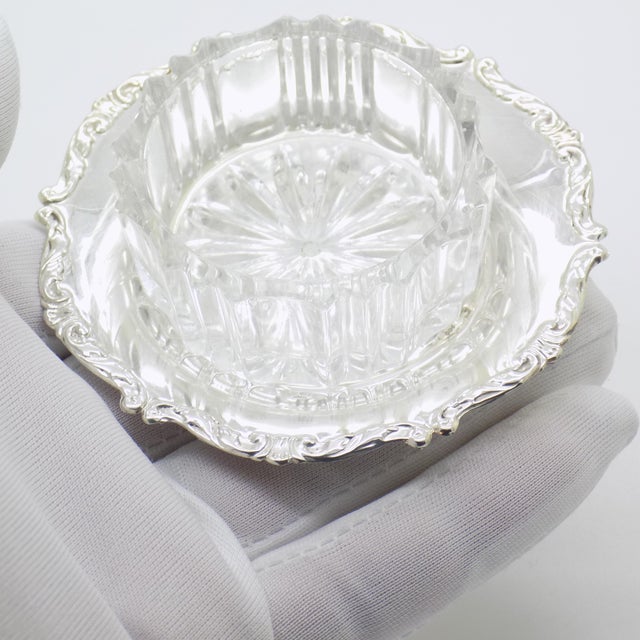 1970s Vintage Italian Handmade Genuine Silver & Glass Salt / Pepper Cellar Table Decor For Sale - Image 5 of 10