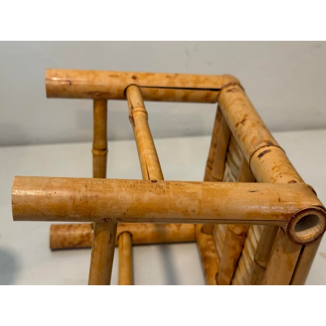 1980s Low Chinoiserie Hand-Crafted Rattan Burnt Bamboo Plant Stand For Sale - Image 10 of 12