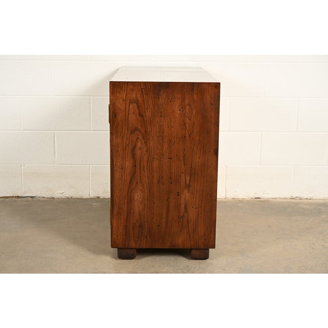 Henredon Mid-Century Hollywood Regency Campaign Oak and Brass Buffet Server or Bar Cabinet For Sale - Image 15 of 17