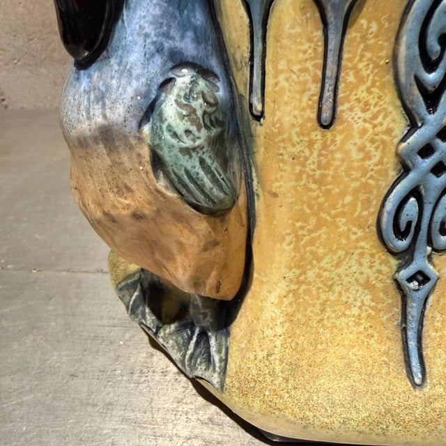 1930s Art Nouveau Majolica Ceramic Planter Cachepot Jardinière Ducks For Sale - Image 5 of 14