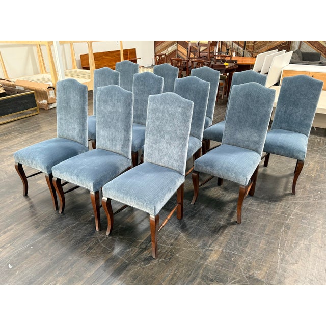 Bespoke Blue Velvet + Oak Wood Dining Chairs, Set of Twelve For Sale In San Francisco - Image 6 of 12