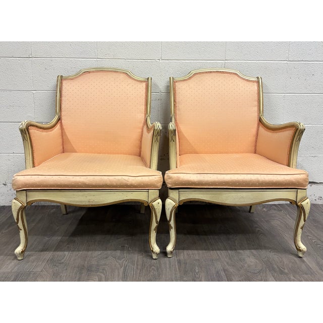 French Vintage French Louis XV Style Bergere Lounge Armchairs - Pair For Sale - Image 3 of 11
