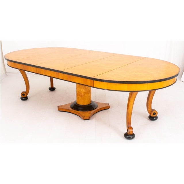 Art Deco Biedermeier Style Birch and Parcel Ebonized Extending Circular Dining Table For Sale - Image 3 of 9