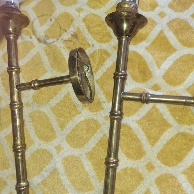 1950's French Mid Century Modern Tall Bronze "Bamboo" Wall Sconces by Maison Bagues a - Pair For Sale In Miami - Image 6 of 12