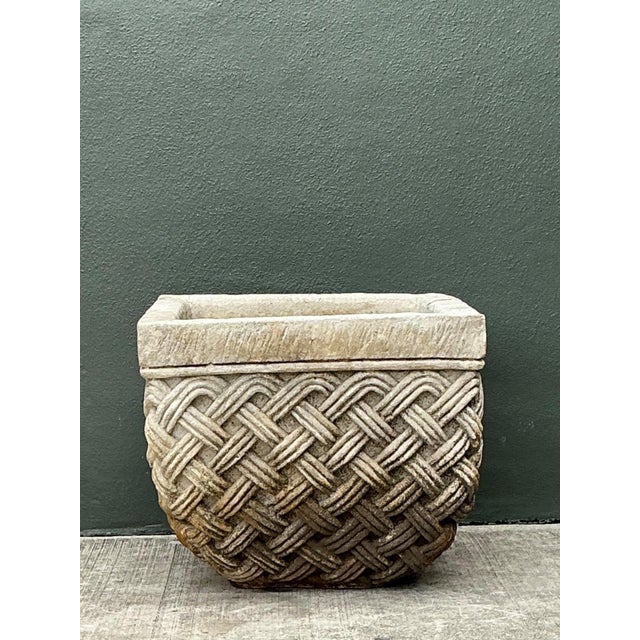 Vintage Basketweave Stone Planter For Sale - Image 14 of 15