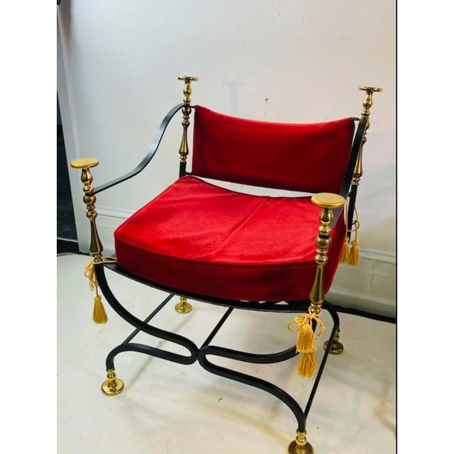 1960s Mid-Century Modern Italian Black Iron & Brass Savonarola Chairs - A Pair For Sale - Image 4 of 10