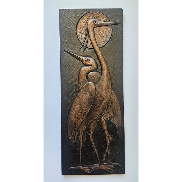 Wood Wall Wood Relief Sculpture of Herons, 1960s For Sale - Image 7 of 14