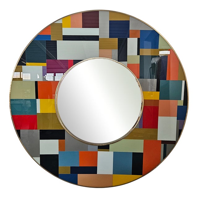 Vintage Round Glass Mirror, 1980s For Sale