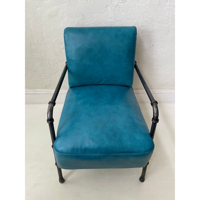 2020s Donovan Turquoise Blue Pebble Grain Leather Nailhead Club Chair by Cort Furniture For Sale - Image 5 of 7