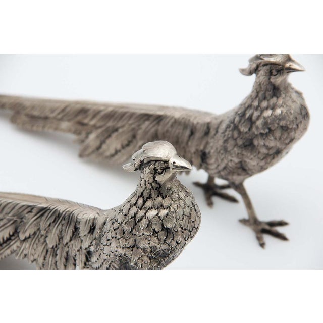 Chiseled Silver Pheasants Figurine, Set of 2 For Sale - Image 3 of 4