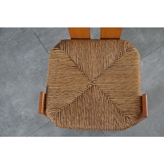 Postmodern Sculptural Oak and Rush Seat Dining Chairs, 1970s, Set of 4 For Sale - Image 10 of 13