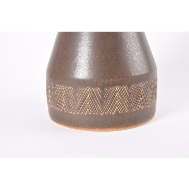 1960s Danish Ceramic Table Lamp with Brown Glaze and Zig Zag Decor from Michael Andersen & Søn, 1960s For Sale - Image 5 of 13
