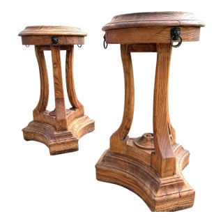 A Pair of Restoration Hardware Sculptural Pedestal Side Tables, Drinks Tables With Glass Tops For Sale