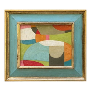 Contemporary Abstract Oil Painting in Vintage Blue Painted Frame by Suzanne Nicoll For Sale