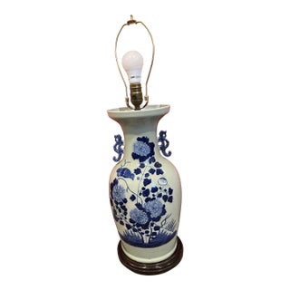 1920's Antique Blue White Chinoiserie Table Lamp For Sale