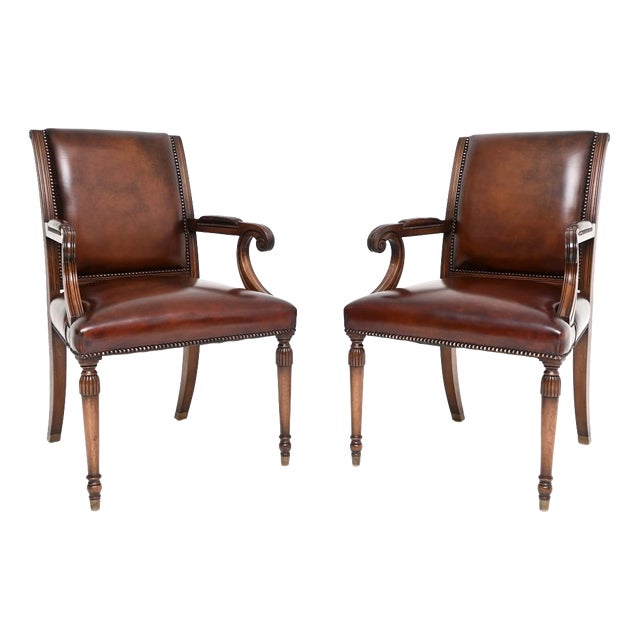 Vintage Georgian Style Leather Armchairs, 1950, Set of 2 For Sale