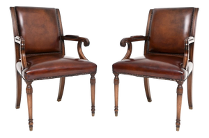 Vintage Georgian Style Leather Armchairs, 1950, Set of 2