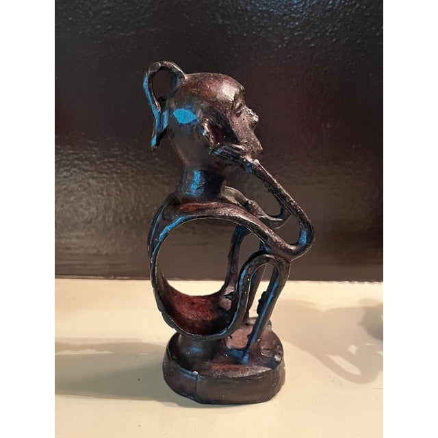 Modern Set of 6 African Art Bronze Sitting Sculptures Napkin or Place Card Holders For Sale - Image 3 of 6