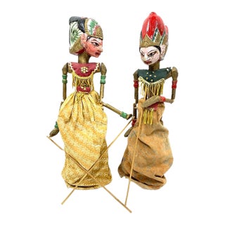 Vintage Javanese Rod Puppets on Display Stands—A Pair For Sale