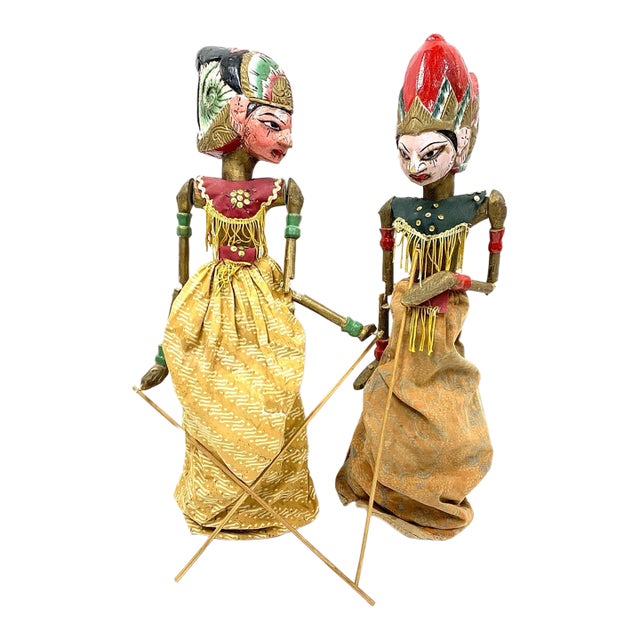 Vintage Javanese Rod Puppets on Display Stands—A Pair For Sale