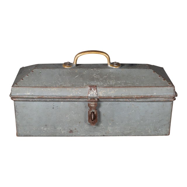 Early 20th C. Factory Toolbox With Solid Bronze Handle C.1930-1940 For Sale