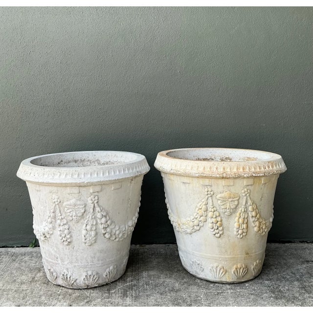 Sculpture Materials Vintage Cement Swag Embellished Planters - Pair For Sale - Image 7 of 12