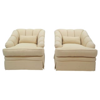 Channel-Back Swivel Club Chairs - A Pair For Sale