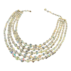 Vintage Signed Laguna Aurora Borealis Crystal Bib Necklace 5 Strand