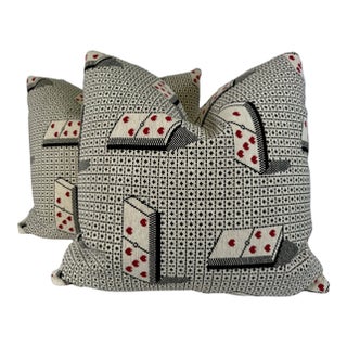 Schumacher "Domino Epingle" in Black 22" Pillows-a Pair For Sale