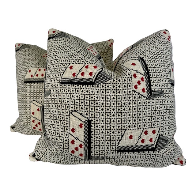 Schumacher "Domino Epingle" in Black 22" Pillows-a Pair For Sale