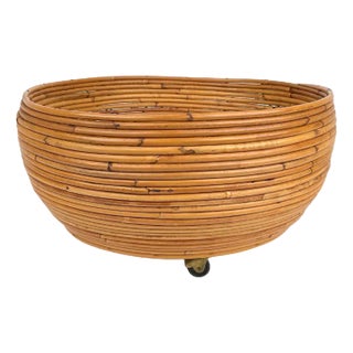 Rattan Round Flower Stand Plant Holder, Italy, 1960s For Sale