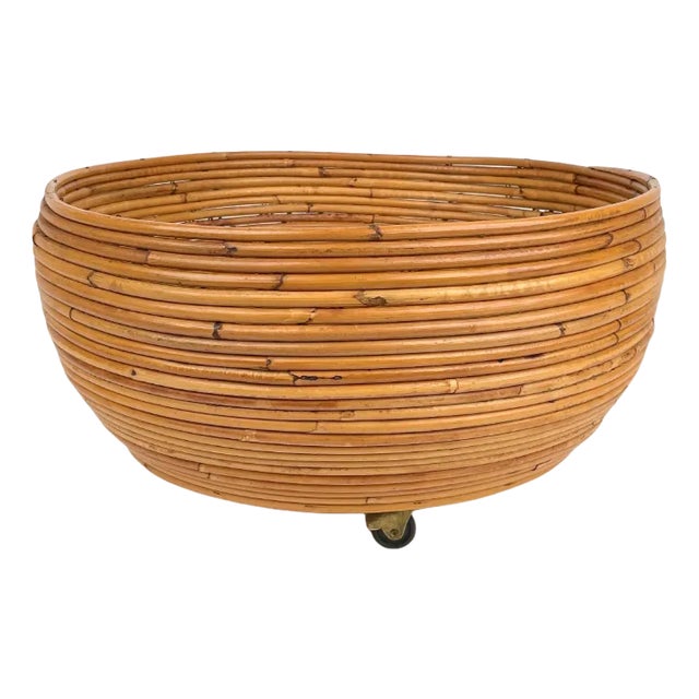Rattan Round Flower Stand Plant Holder, Italy, 1960s For Sale
