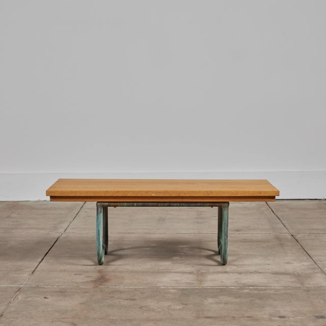 Brown Jordan 1950s Bronze Patio Beach Table With Wood Top by Walter Lamb for Brown Jordan, Attributed For Sale - Image 4 of 11