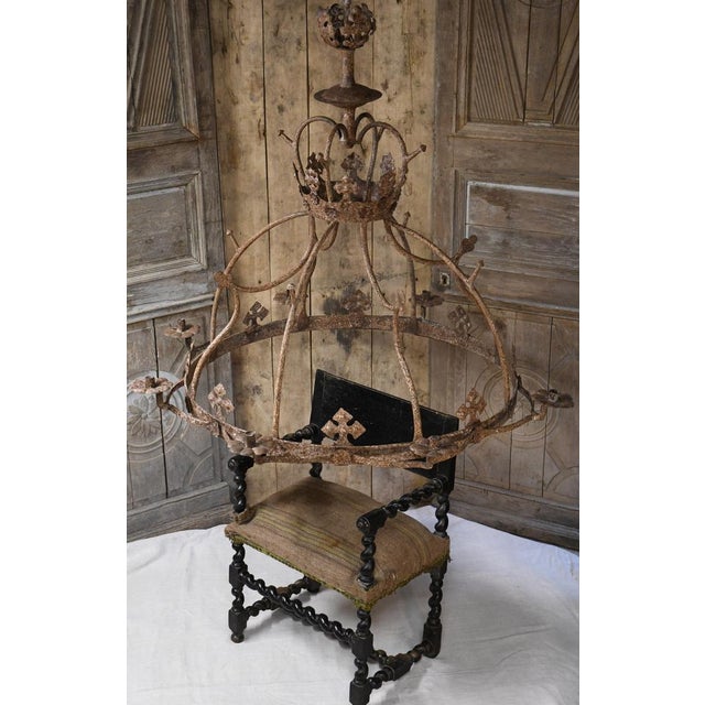 Antique Wrought Iron Chandelier, 1600s For Sale - Image 3 of 5