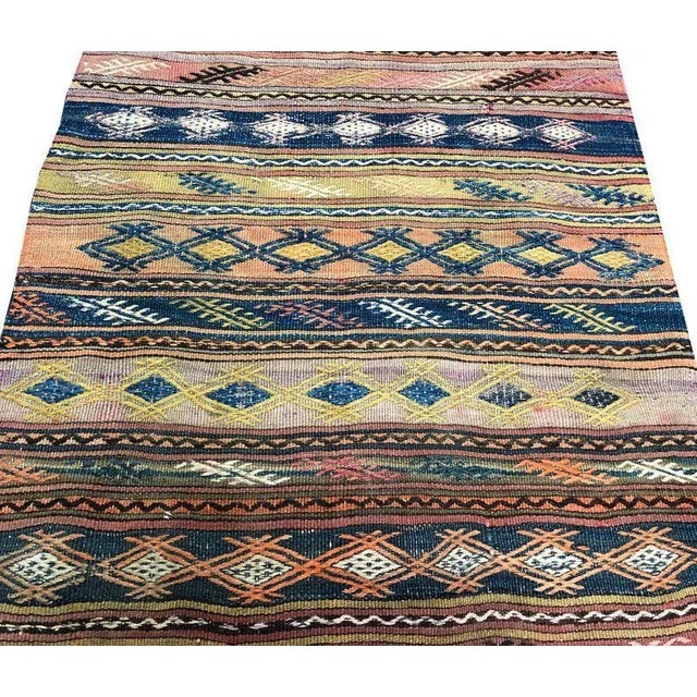 Small Antique Turkish Wool Nomadic Handmade Ethnic Tribal Kilim Rug For Sale - Image 4 of 6