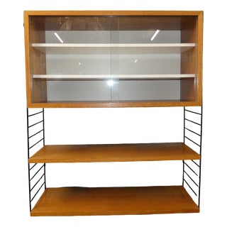 Mid-Century Modern Teak String Shelving Unit with Display Cabinet and Black Ladders by Kajsa & Nils Nisse Strinning for String, Sweden, 1960s For Sale