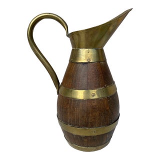 French Country Oak & Brass Wine Pitcher For Sale