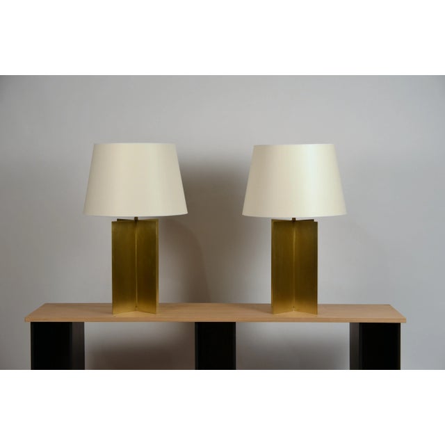 Large Custom Polished Brass 'Croisillon' Lamps by Design Frères - a Pair For Sale - Image 12 of 13