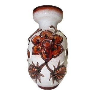 Vintage Italian Abstract White & Red Pottery Flower Vase For Sale