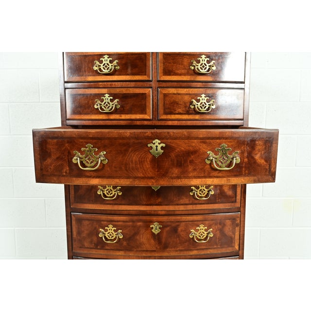 Brown Henredon Georgian Mahogany and Burl Wood Highboy Dresser For Sale - Image 8 of 14
