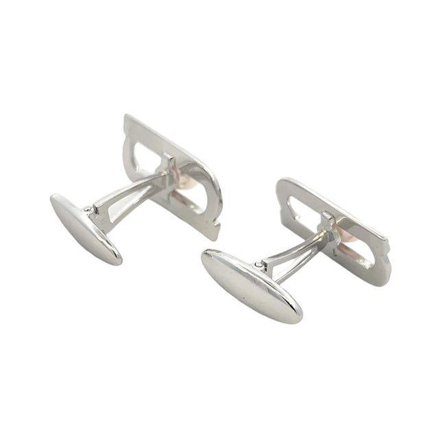 White 1990s Pair of Mikimoto Estate Akoya Pearl Cufflinks Silver 6.15 mm For Sale - Image 8 of 8