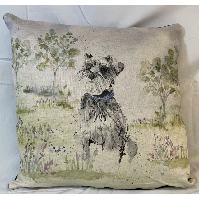 16" Square Pillow Embellished With a Stoic Silver Schnauzer Dog Portrait - Made in the U K For Sale - Image 12 of 12