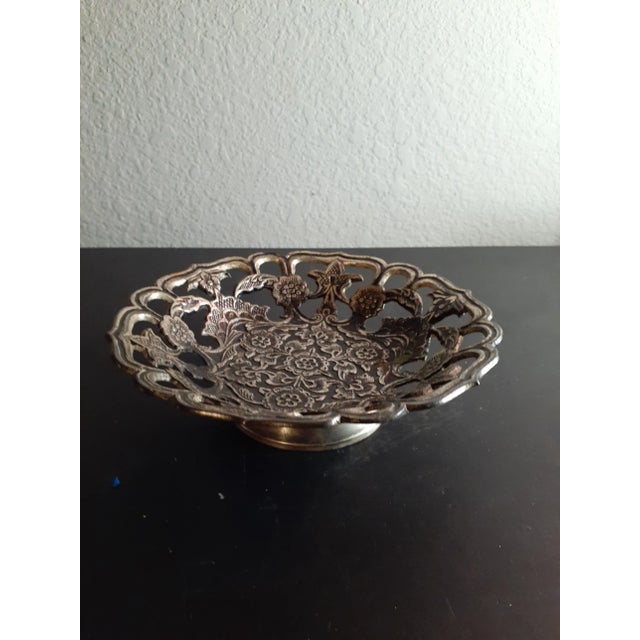 Antique 1900s Bronzed Floral Reticular Compote Made in India For Sale - Image 4 of 6