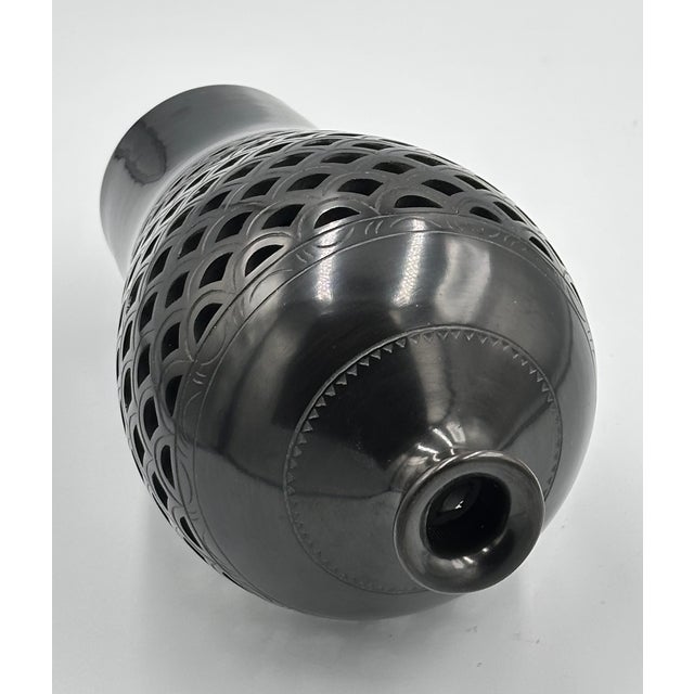 Vintage Warren Yip Hand Molded Studio Art Black Clay Pottery Openwork Bud Vase For Sale - Image 9 of 13