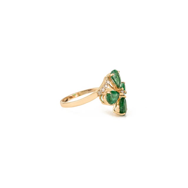 Not Yet Made - Made To Order Nature-Inspired 14k Gold Motif Emerald Diamond Contemporary Ring Size 6 For Sale - Image 5 of 16