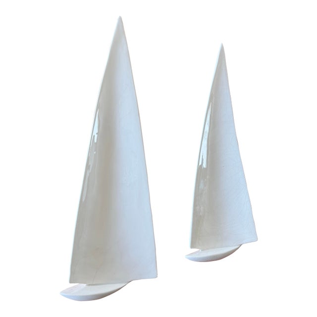 Set of 2 Ceramic Wall Art Sailboats by Riddell Pottery For Sale