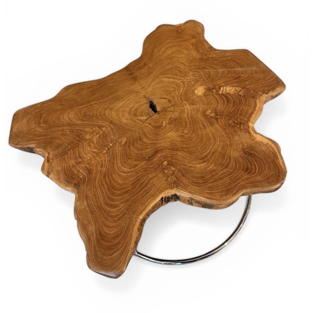 Natural Live Edge Coffee Table with Walnut Top on Chrome Base, 2000s For Sale - Image 4 of 7