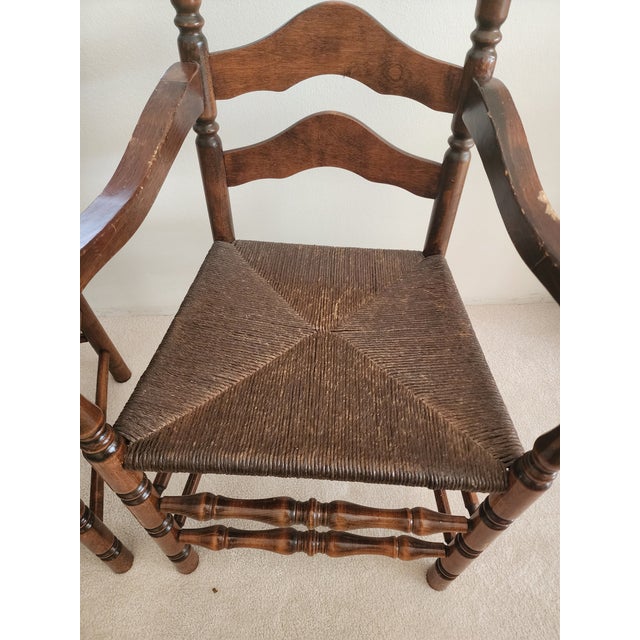 1960s Colonial Early American Ladderback Dining Arm Chairs- Set of 2 For Sale - Image 4 of 5
