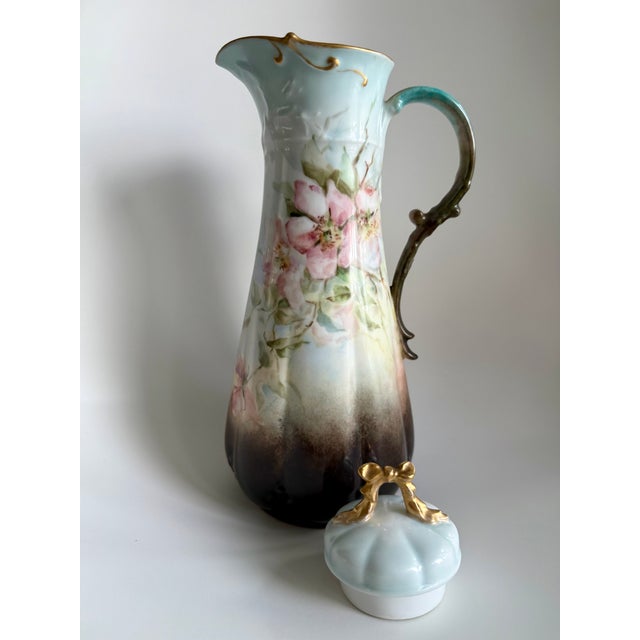 Antique Gda Limoges France Hand Painted Ewer Pitcher With Lid, Signed For Sale - Image 14 of 14