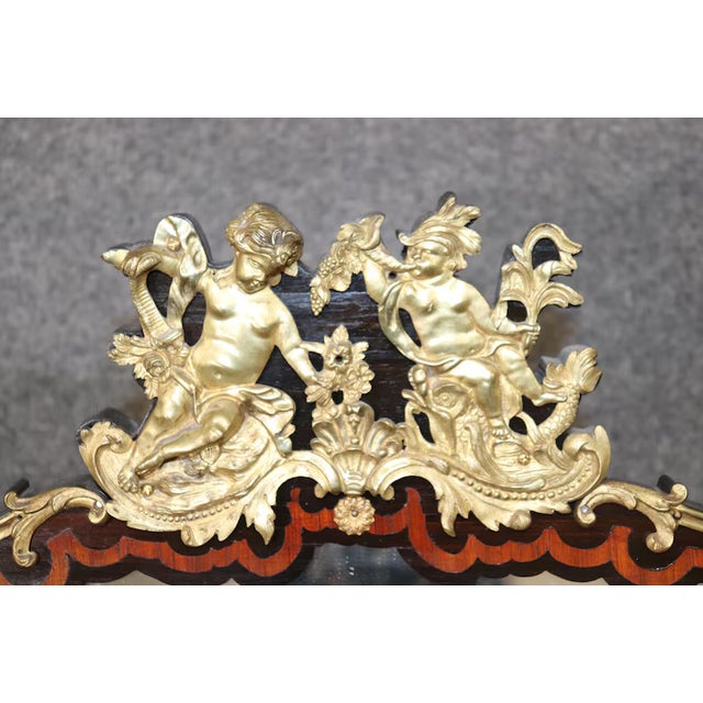 Wood Antique 19th Century French Louis XV Bronze Mounted Vanity – Mahogany Desk With Sevres Style Porcelain Plaques For Sale - Image 7 of 8